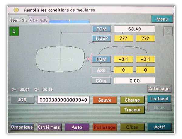 Saisie des données de votre oeil (axage, écarts)