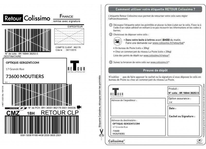 etiquette de retour Colissimo